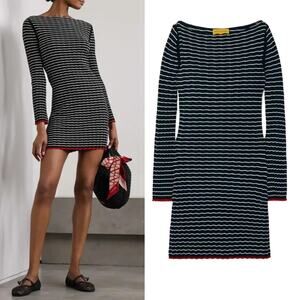 Guest in Residence Dress Black Striped Ribbed‎ Knit Long Sleeve Minidress Size S